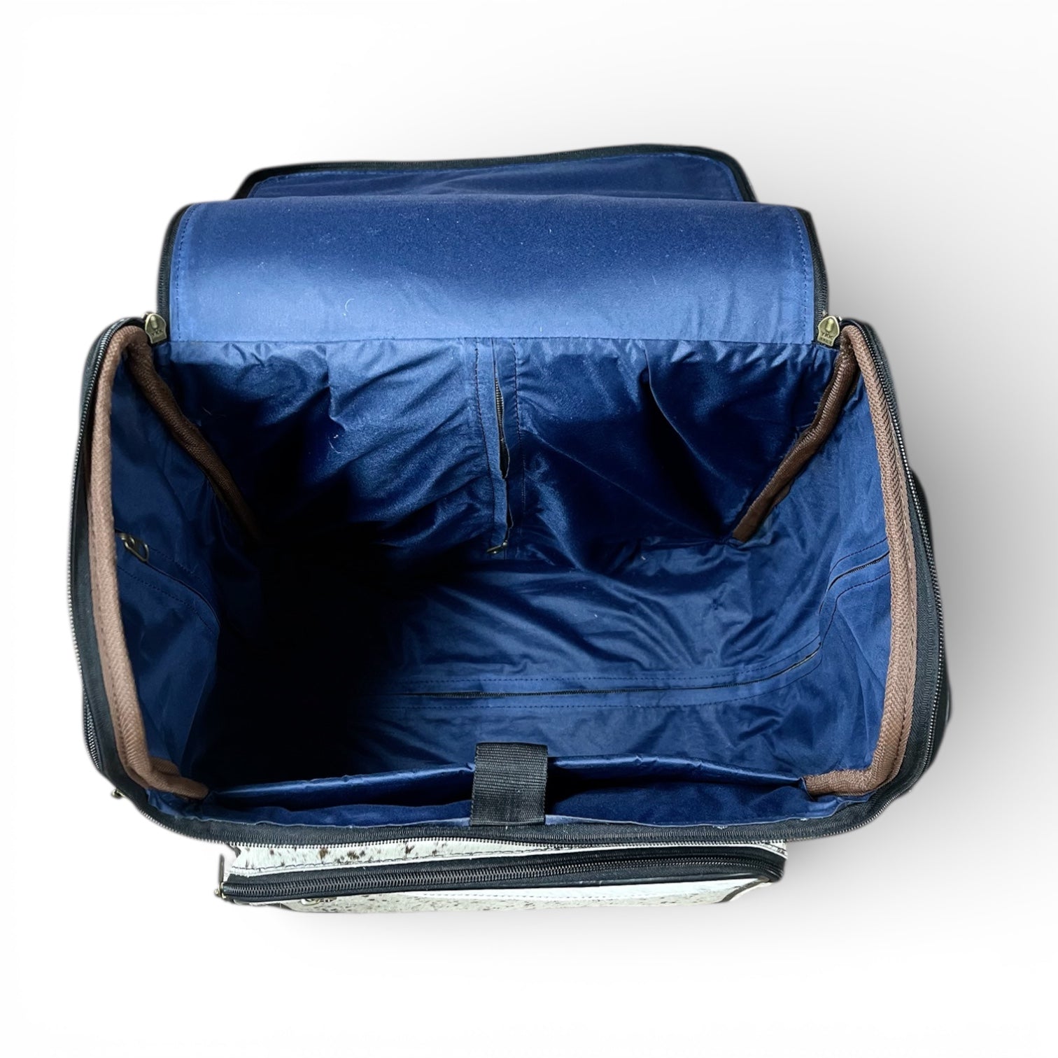 Checker leather & cowhide rolling backpack