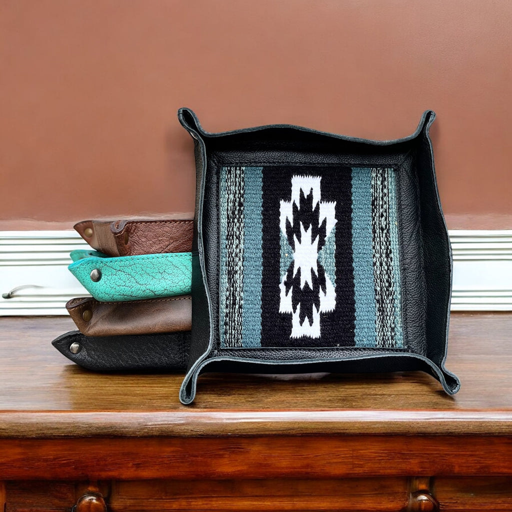 Black Aztec leather tray – Western Linens