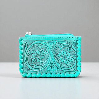 Floral Turquoise tooled & cowhide coin pouch