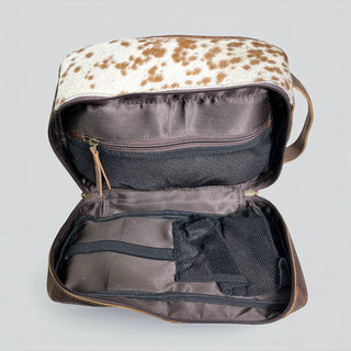 Tan Basketweave tooled & cowhide toiletry bag