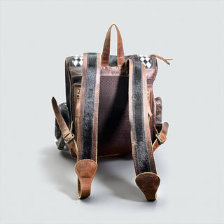 Lucky checkered cowhide & tooled leather backpack