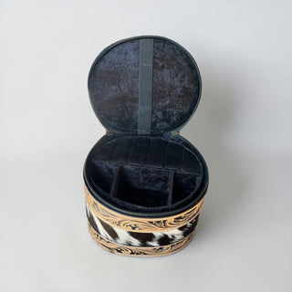 Red tooled leather & cowhide jewelry box