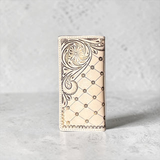 Beige tooled leather wallet