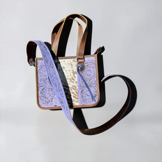 Purple tooled leather & cowhide shoulder bag