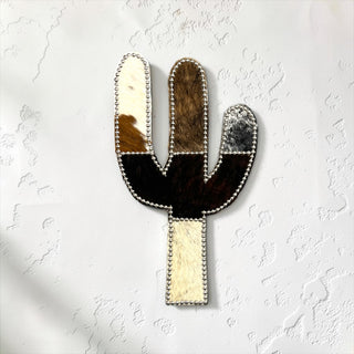 Silver cactus cowhide wall decor