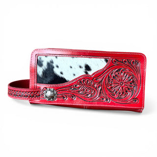 Red tooled leather & cowhide toiletry bag