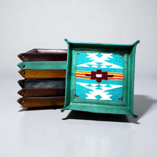 Turquoise Aztec leather tray