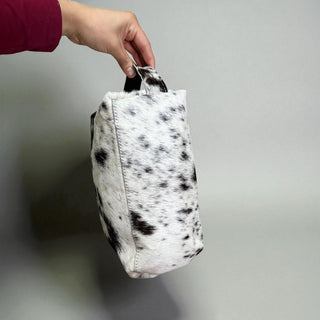 Black/white cowhide & tooled leather toiletry bag