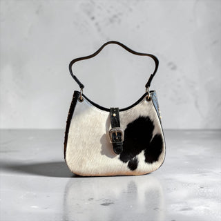 Black tooled leather & cowhide shoulder bag