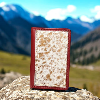 Red cowhide & leather trifold wallet