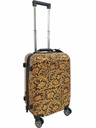 Floral tooling print luggage rolling suitcase