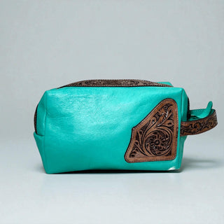 Turquoise tooled leather toiletry bag