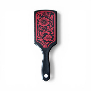 Red tooled leather hairbrush