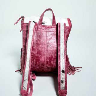 Red cowhide & leather fringe backpack