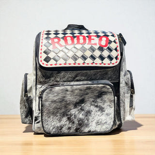 Rodeo checker tooled leather & cowhide backpack