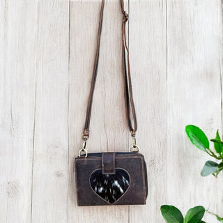 Heart cowhide & leather mirror crossbody bag