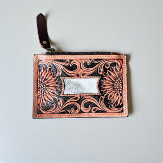Tooled leather coin pouch
