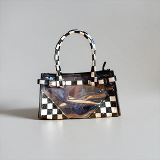 Checker clear tooled leather crossbody bag