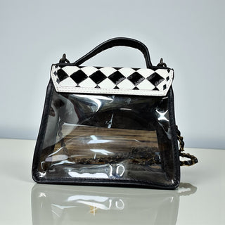 Checkered tooled leather clear bag