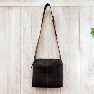 Tan tooled leather & cowhide crossbody bag