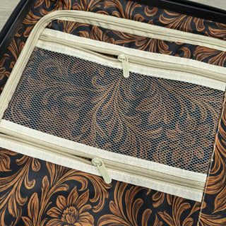 Floral tooling print luggage rolling suitcase