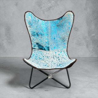 Blue acid wash cowhide butterfly chair
