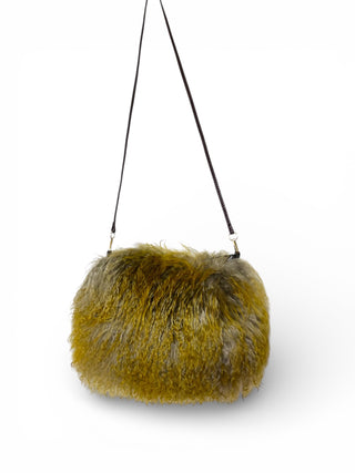 Sheepskin crossbody bag - brown/yellow tips