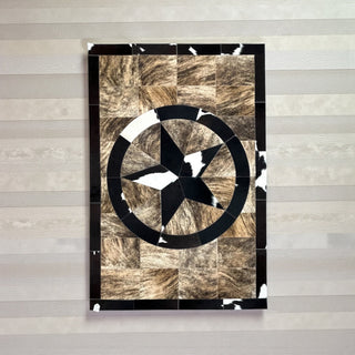 Star cowhide patchwork rug 4x6’