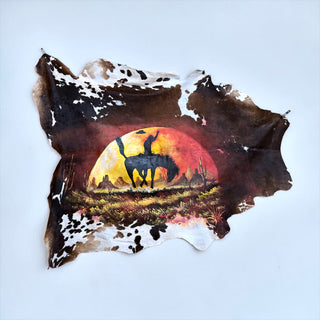 7-8’ hand painted cowhide rug
