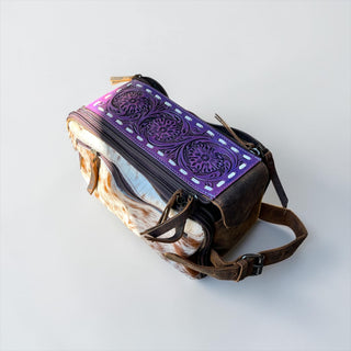 Purple tooled leather & cowhide toiletry bag