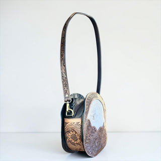 Brown cowhide & tooled leather canteen bag