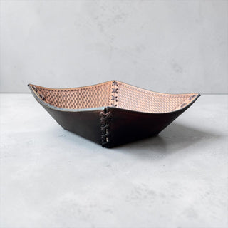 Basketweave tooled leather bowl