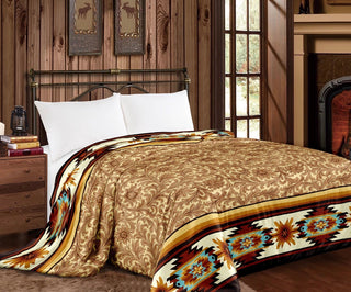 Tan floral/aztec Mia blanket - king size