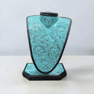 Turquoise all tooled leather necklace display