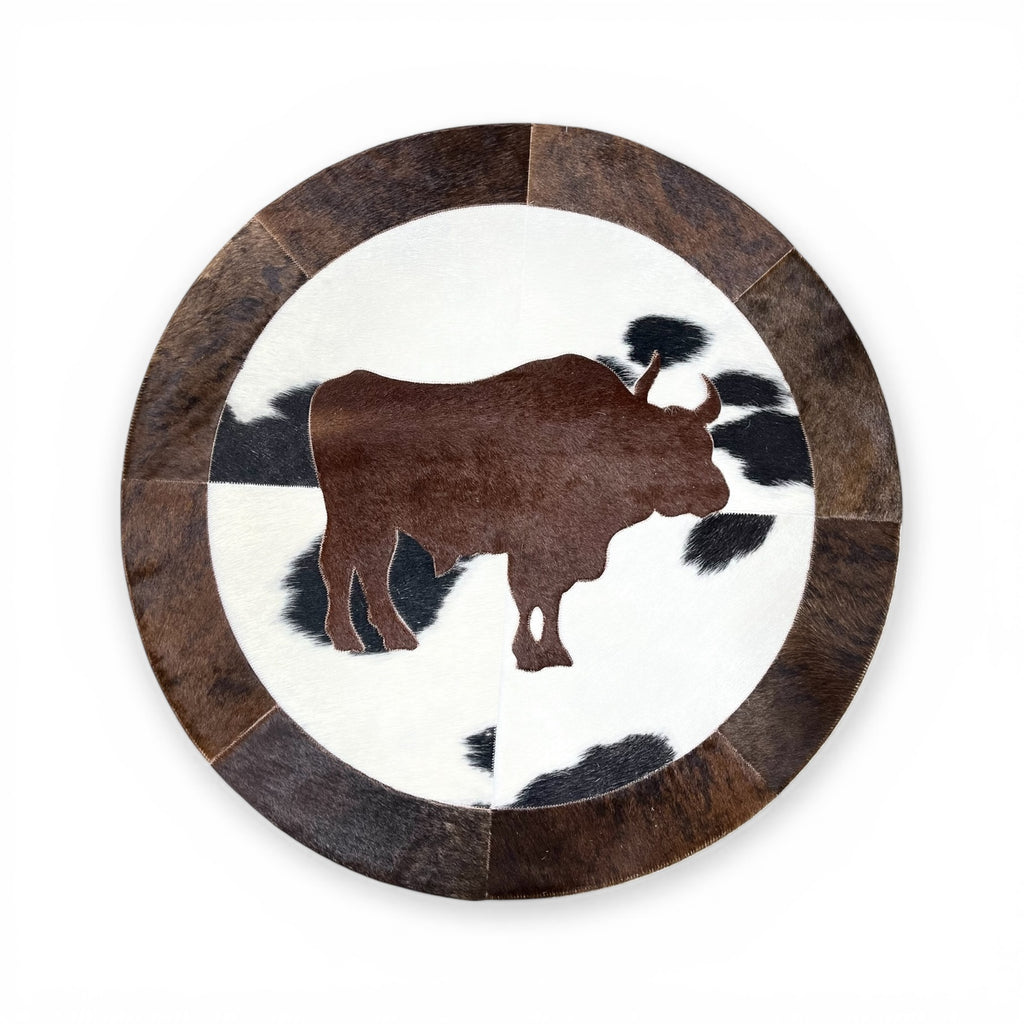 Bull cowhide patchwork rug 3x3’ – Western Linens
