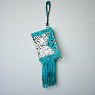 Turquoise tooled leather & cowhide crossbody bag