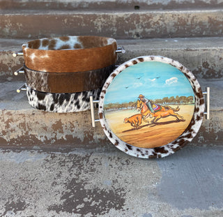 Rodeo Round Cowhide Painted Tray