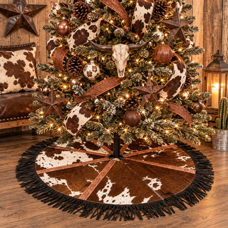 Fringe Tooled leather & cowhide tree skirt