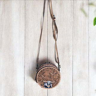 Longhorn tooled leather canteen bag