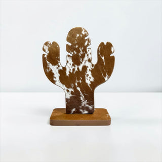 Tan all cowhide cactus necklace display