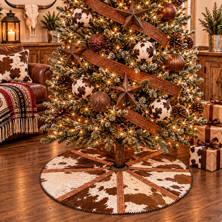 Tooled leather & cowhide tree skirt