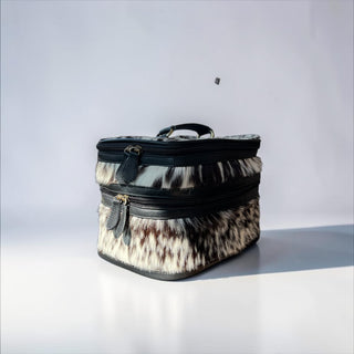 Black cowhide & leather makeup box