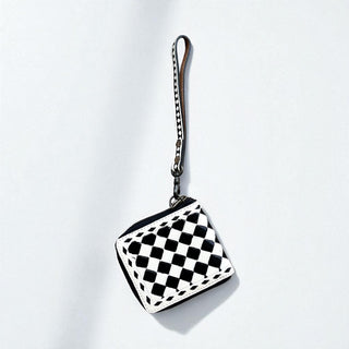 Checker tooled leather wristlet