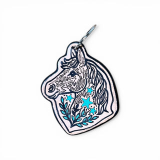 Horse tooled leather & cowhide keychain