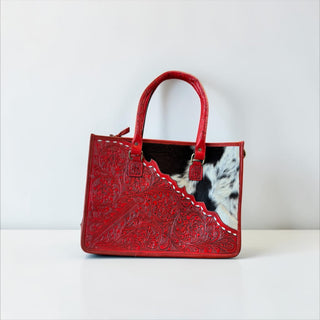Red floral tote bag