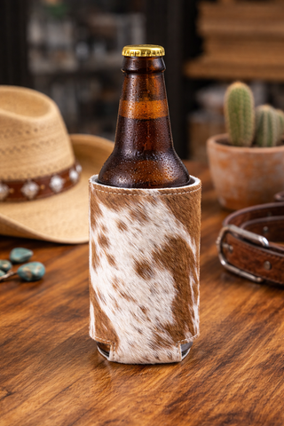 Slim can all cowhide Koozie