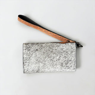 Chocolate tooled leather & cowhide wallet