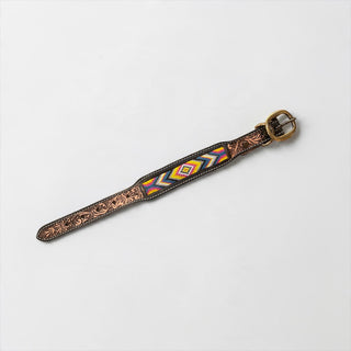 Yellow Aztec tooled leather dog collar