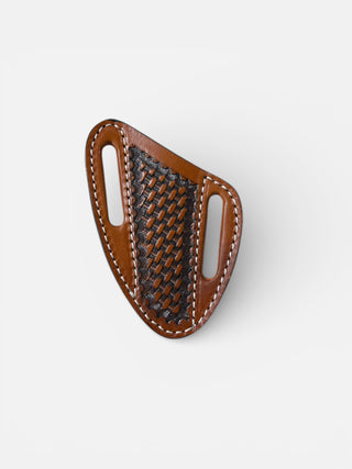 Cognac Basketweave tooled leather sheath