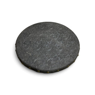 Black floral rustic leather lazy Susan
